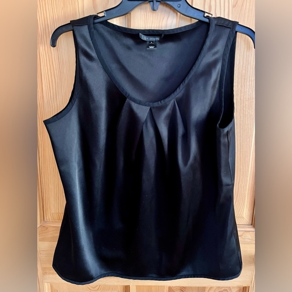 St John Black Sleeveless Silk Top Medium Church Modest Old Money Preppy Formal - Picture 6 of 11